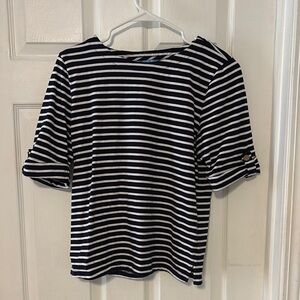 Draper James Large blue striped shirt. Looks great with white jeans!